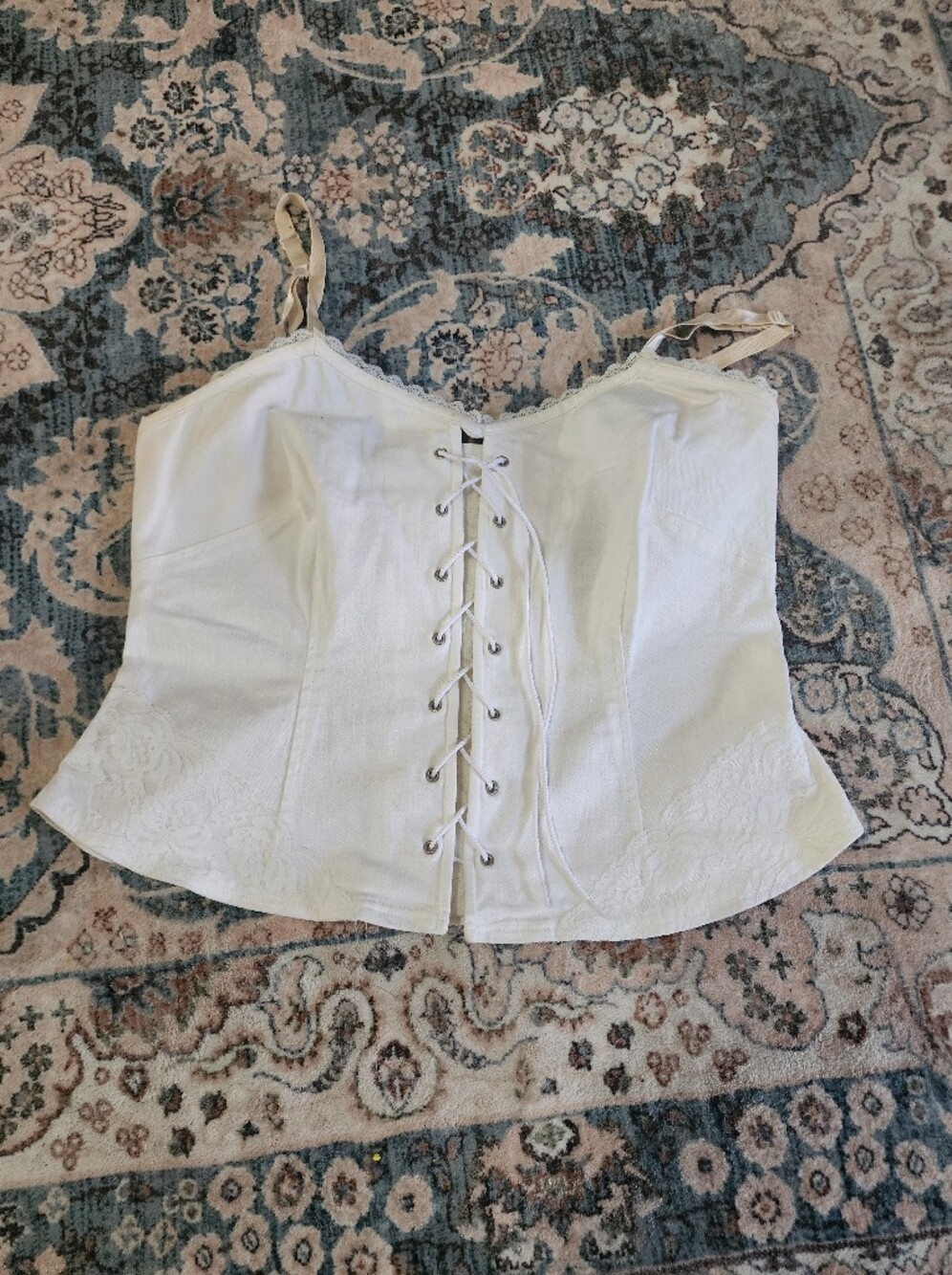 White Lace-Up Corset Tank Top